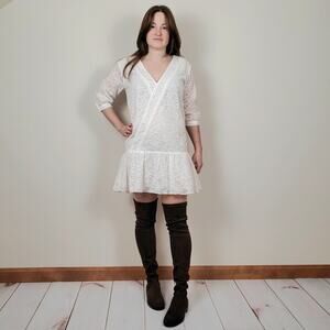 Tularosa Floral Jacquard Drop Waist Dress White Small